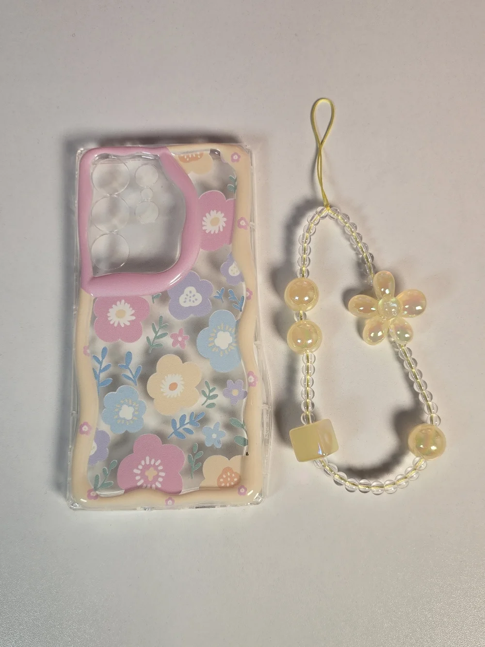 Samsung S24 Ultra Floral Pastel Phone Case with Yellow Beaded Charm